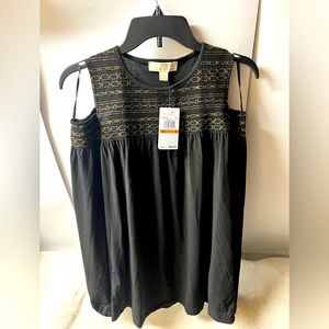 MICHAEL KORS Black long Sleeve cut out Shoulders Shirt SMALL Gold accent Nwt $88